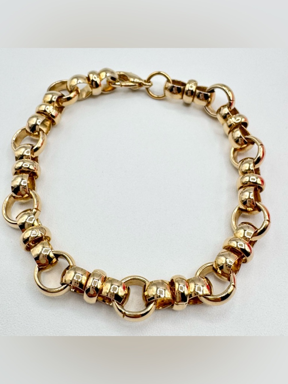 Chunky Gold Tone Rolo Belcher Link Bracelet Bold Statement Chain Vintage Style